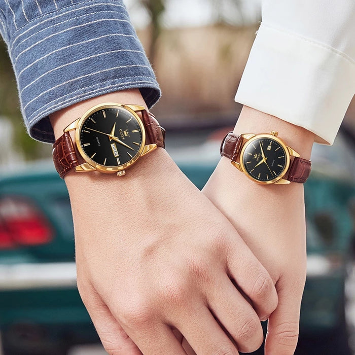 OLEVS relogio relógios masculinos luxo prova da água original couro preto 6898