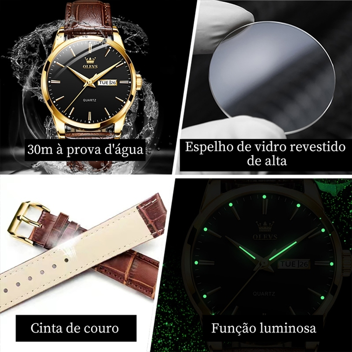 OLEVS Relógio Masculino Relogio A Prova D'água Luxo Orient Leather Calendário Formal Moda Simples e Moderna 6898