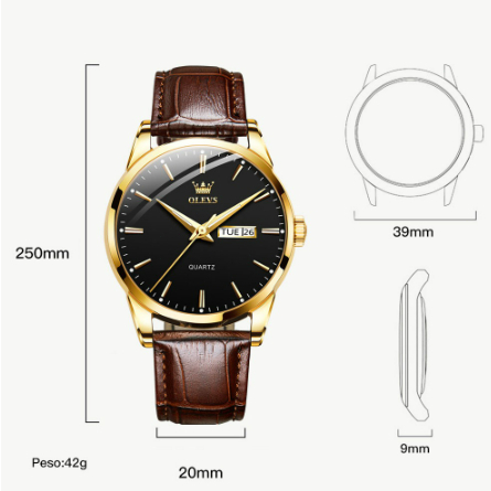 OLEVS Relógio Masculino Relogio A Prova D'água Luxo Orient Leather Calendário Formal Moda Simples e Moderna 6898