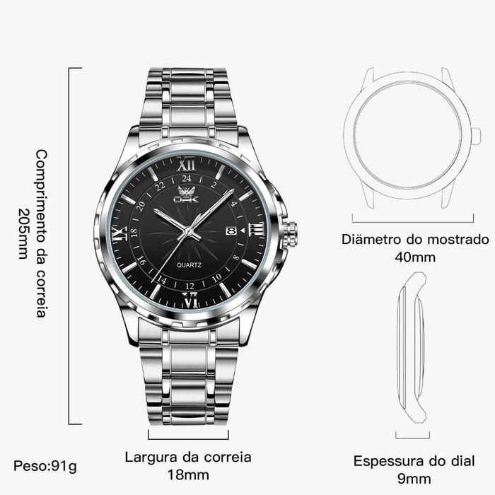 OPK Relógios Masculino Relogio À prova de água Original Esportivo Preto Prata De Aço Inoxidável 6003