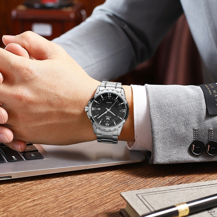 OPK Relógios Masculino Relogio À prova de água Original Esportivo Preto Prata De Aço Inoxidável 6003