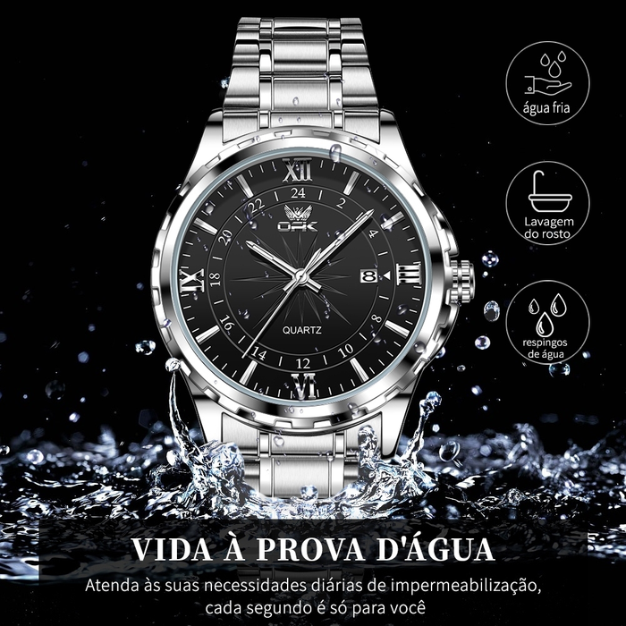OPK Relógios Masculino Relogio À prova de água Original Esportivo Preto Prata De Aço Inoxidável 6003