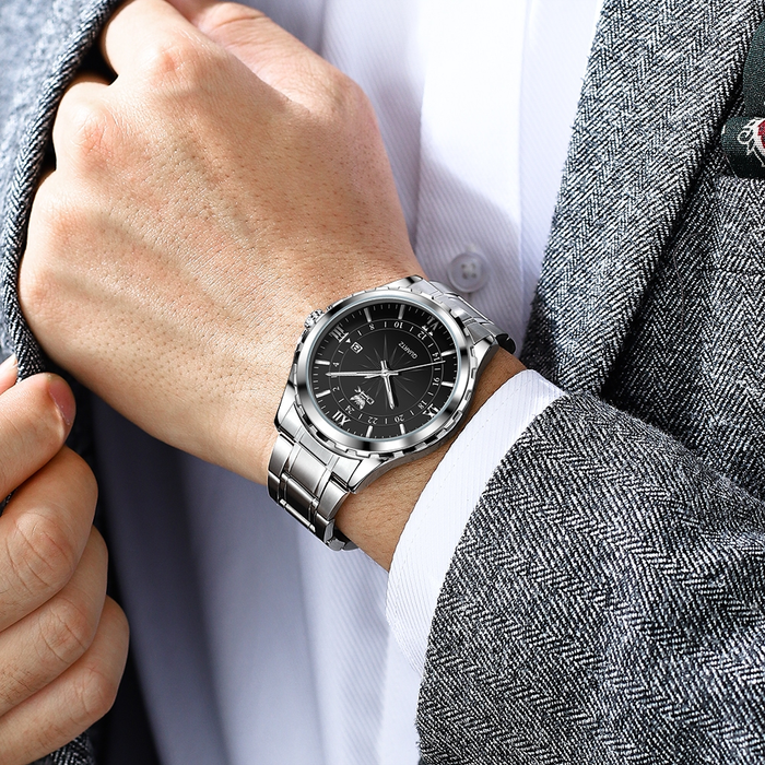 OPK Relógios Masculino Relogio À prova de água Original Esportivo Preto Prata De Aço Inoxidável 6003