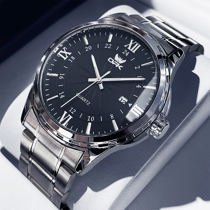 OPK Relógios Masculino Relogio À prova de água Original Esportivo Preto Prata De Aço Inoxidável 6003