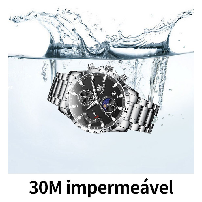 OLEVS Relógio Masculino Relogio A Prova D'água Luxo Original De Aço Inoxidável Multifuncional Luminoso 2953