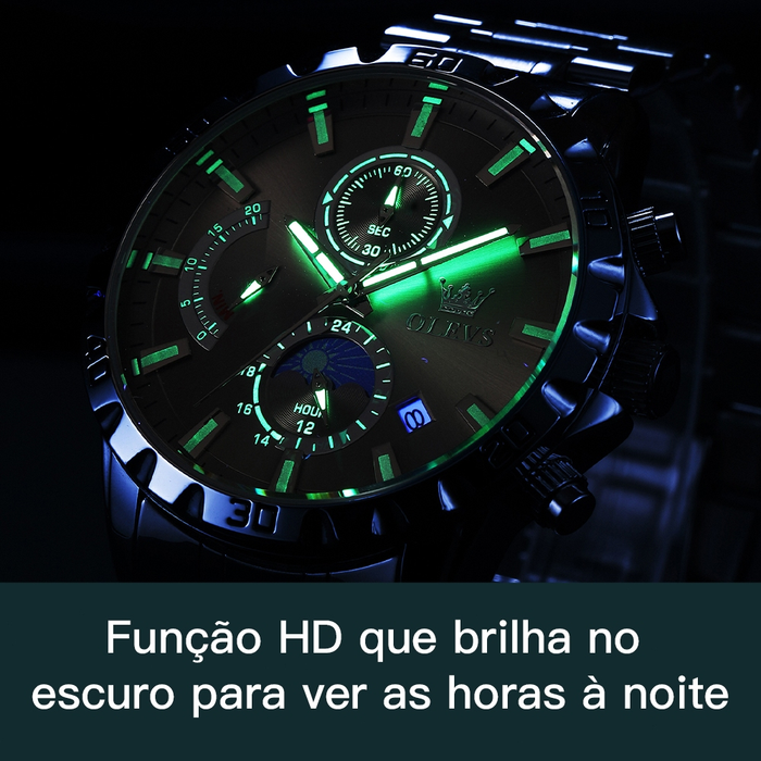 OLEVS Relógio Masculino Relogio A Prova D'água Luxo Original De Aço Inoxidável Multifuncional Luminoso 2953
