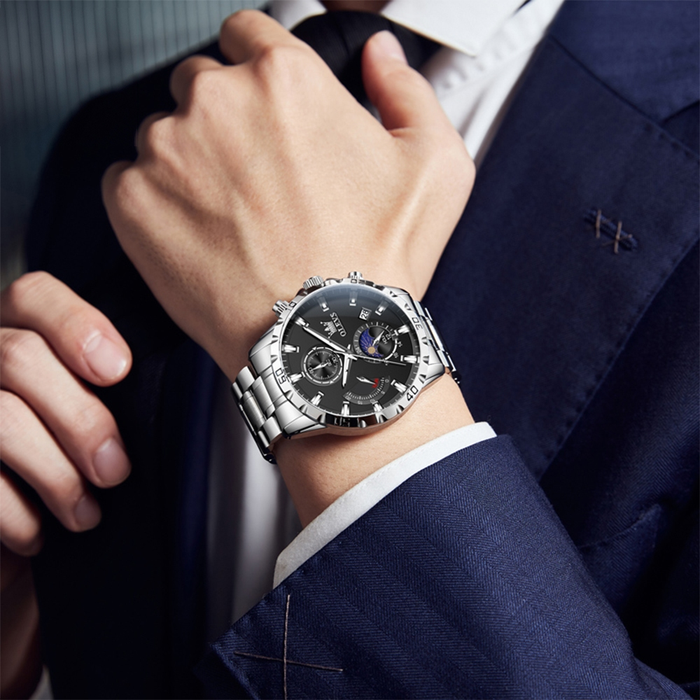 OLEVS Relógio Masculino Relogio A Prova D'água Luxo Original De Aço Inoxidável Multifuncional Luminoso 2953