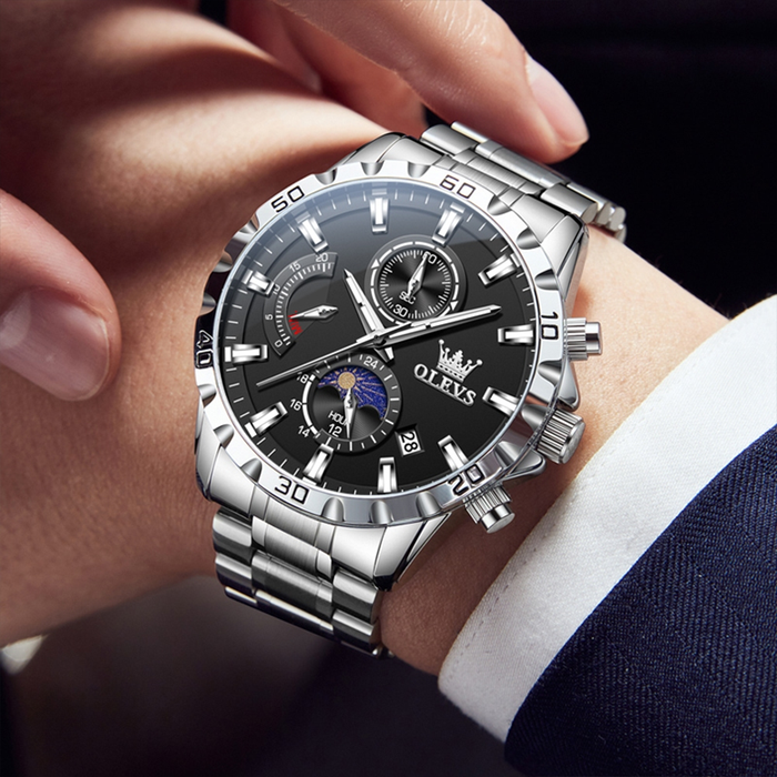 OLEVS Relógio Masculino Relogio A Prova D'água Luxo Original De Aço Inoxidável Multifuncional Luminoso 2953