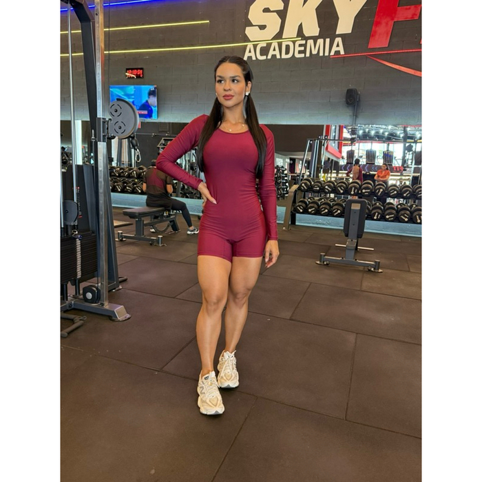 MACAQUINHO ACADEMIA FITNESS FEMININO MANGA LONGA COSTA ABERTA MACACÃO YOGA ESPORTIVO GINÁSTICA SEM TRANSPARÊNCIA