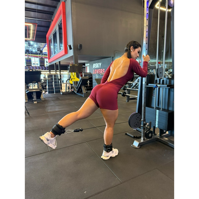 MACAQUINHO ACADEMIA FITNESS FEMININO MANGA LONGA COSTA ABERTA MACACÃO YOGA ESPORTIVO GINÁSTICA SEM TRANSPARÊNCIA