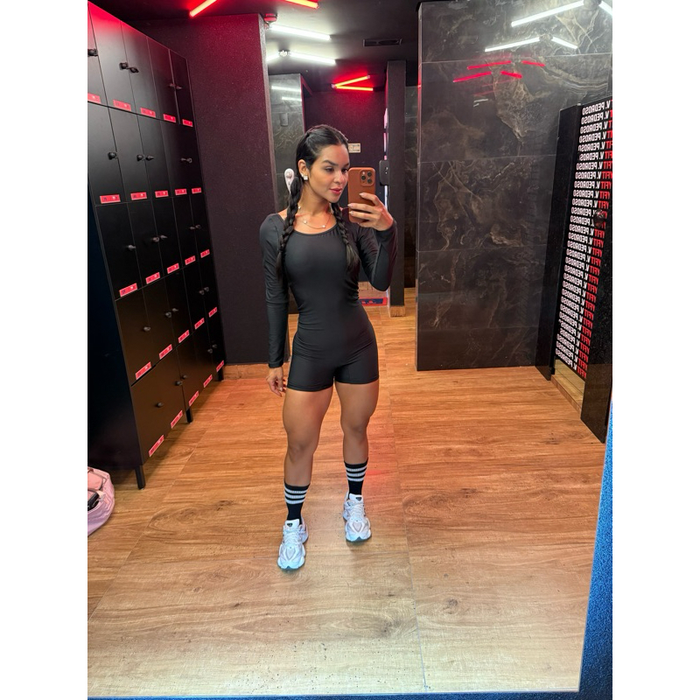 MACAQUINHO ACADEMIA FITNESS FEMININO MANGA LONGA COSTA ABERTA MACACÃO YOGA ESPORTIVO GINÁSTICA SEM TRANSPARÊNCIA