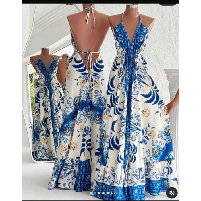 Vestido longo decote indiano costas nua