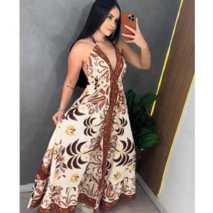 Vestido longo decote indiano costas nua