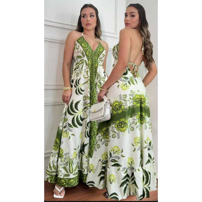 Vestido longo decote indiano costas nua