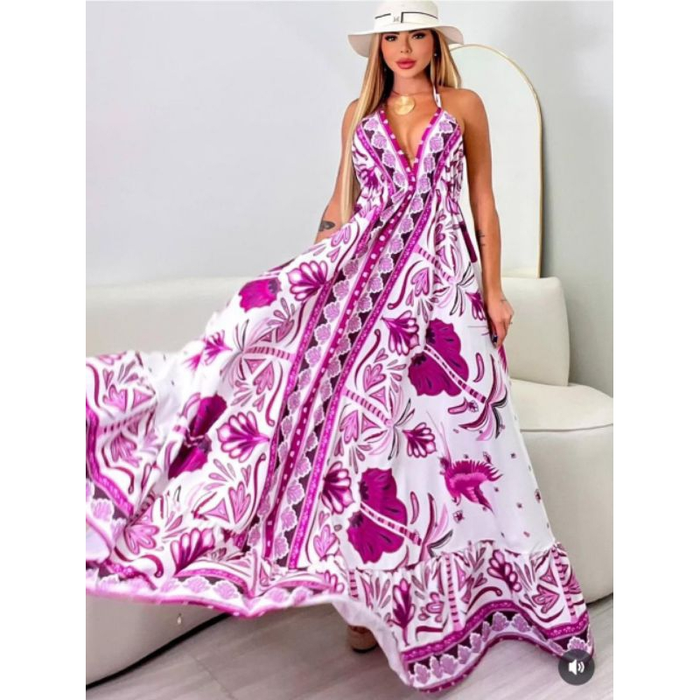 Vestido longo decote indiano costas nua