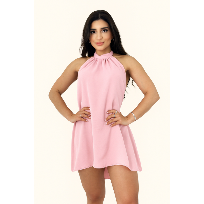 Vestido Feminino Curto Frente Única Costa Nua Soltinho Elegante Festa Verão 2025 Tendência