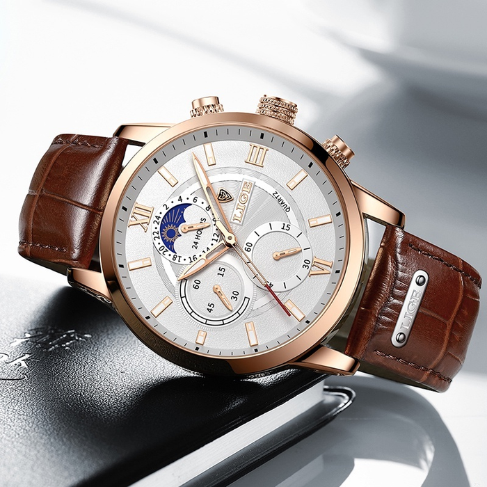 LIGE quartzo negócio relógio masculino para menino moda multifuncional discar relógio masculino a prova d água + caixa