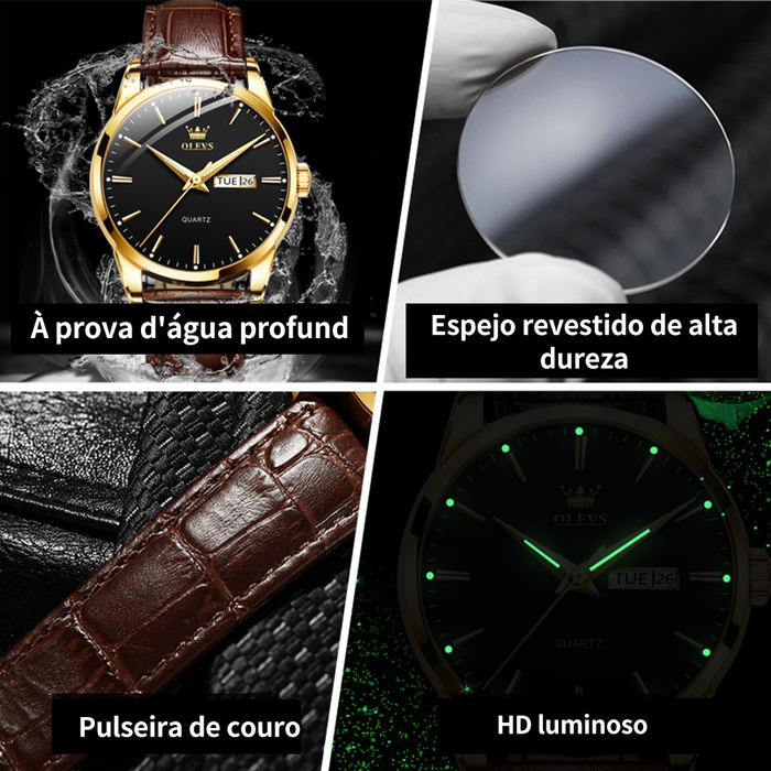 OLEVS relogio relógios masculinos luxo prova da água original couro preto 6898