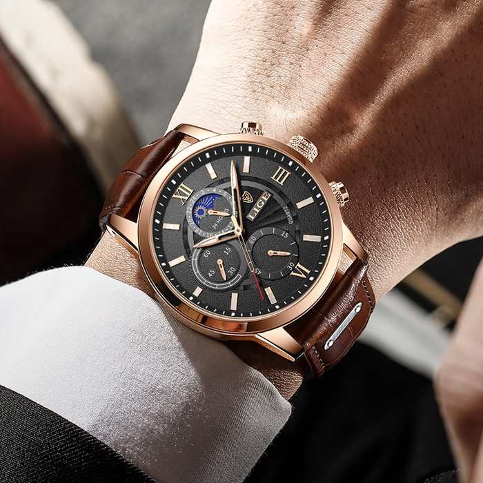 LIGE quartzo negócio relógio masculino para menino moda multifuncional discar relógio masculino a prova d água + caixa