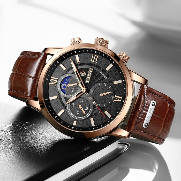 LIGE quartzo negócio relógio masculino para menino moda multifuncional discar relógio masculino a prova d água + caixa